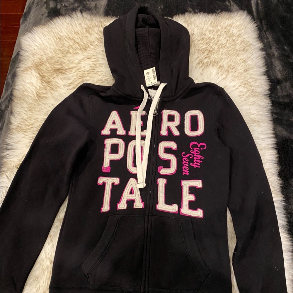 Aeropostale Black Sweater Black ✨ Full Zip Hoodie size xs